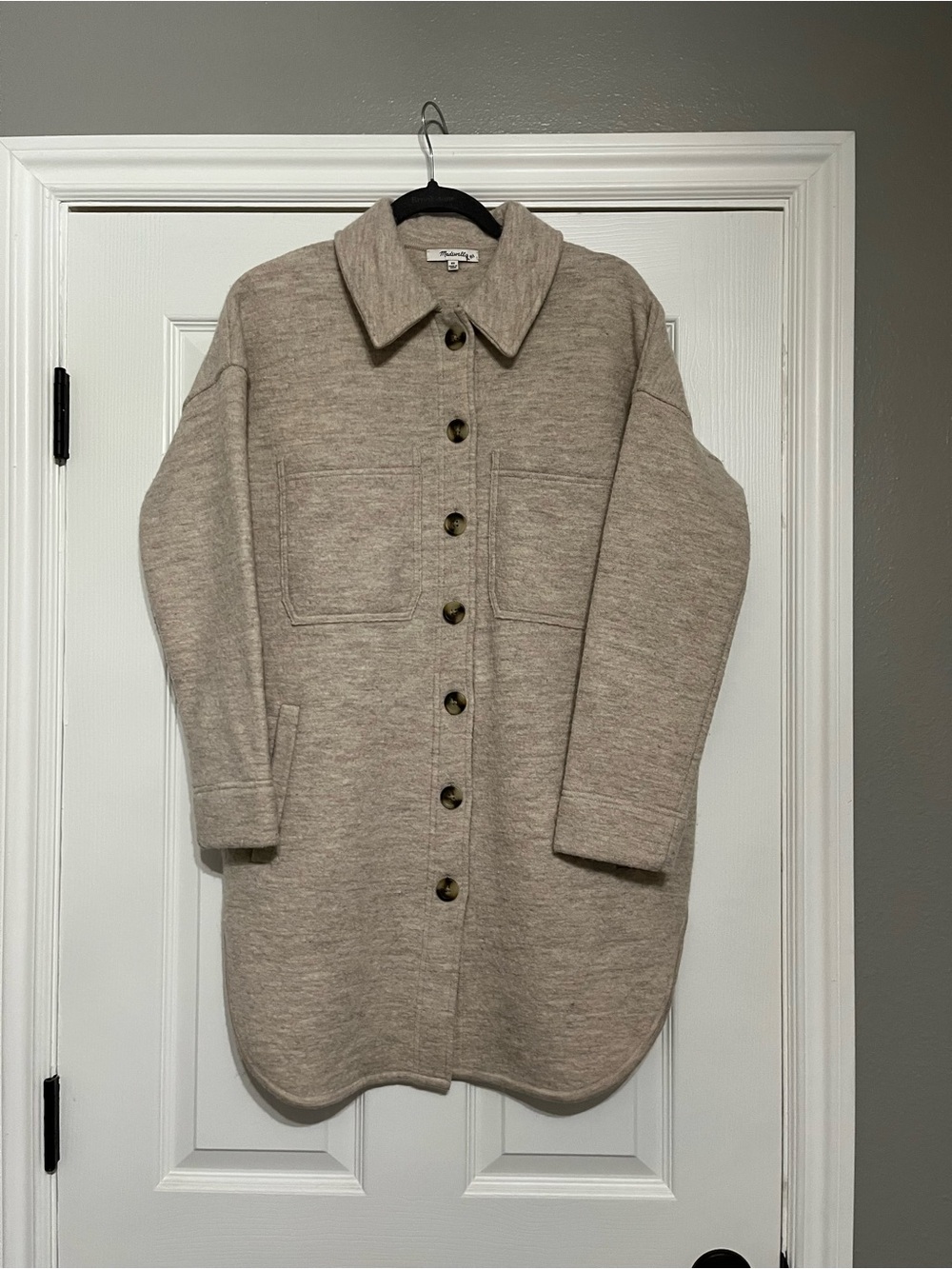 Madewell (Re)sponsible Boiled Wool Sweater Jacket in Heathered Stone XS - Picture 8 of 8